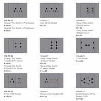 Interrupteur mural modulaire américain de type 118 à combinaison libre, 1 poste, panneau PC ignifuge, ports USB, IP22, usage commercial