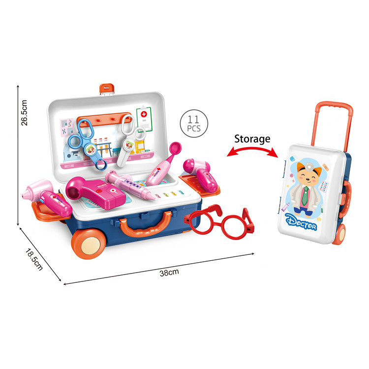 Newest for Children plastic medical toys 2 IN 1 suitcase pretend play doctor cart play set Trolley toy
