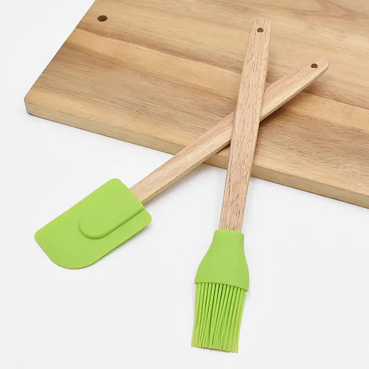 Outils de pâtisserie et de cuisson, spatule en silicone utilitaire, avec manche en bois, brosse, vente en gros,