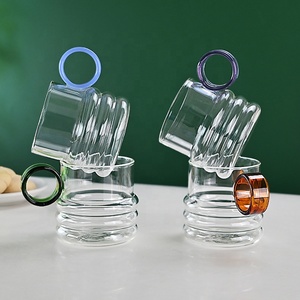 Sevimli çift su Drinkware hediye el-üflemeli süt suyu çay bardağı yeni uzun borosilikat cam renkli halka kolu Latte kahve kupa - Product Image 1