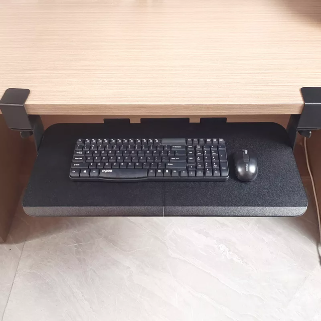 KT-01 Ergonomic Design Clamp on Under Desk Sliding Dual Panel Metal Modern Keyboard Tray for Workshop Use