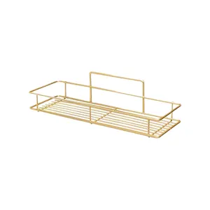 Kitchen Storage No Drilling Wall Mounted Rustproof Gold Metal Shower Caddy Basket Shelf For Inside Shower