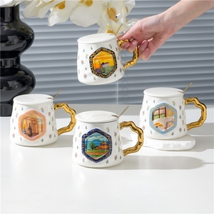 Tasse à café en grès céramique 390 ml, décorée par un peintre à l'huile vintage, idéale pour la Saint-Valentin - Product Image 6