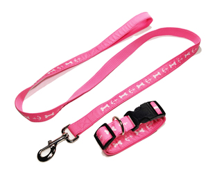 Conjunto de Correa y collar de entrenamiento para perros de poliéster con logotipo satinado Rosa personalizado - Product Image 1