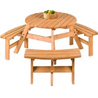 Meilleur choix : Table de pique-nique circulaire en bois pour 6 personnes, design décontracté, pour patio, jardin, extérieur, avec 3 bancs intégrés, capacité 500 lb