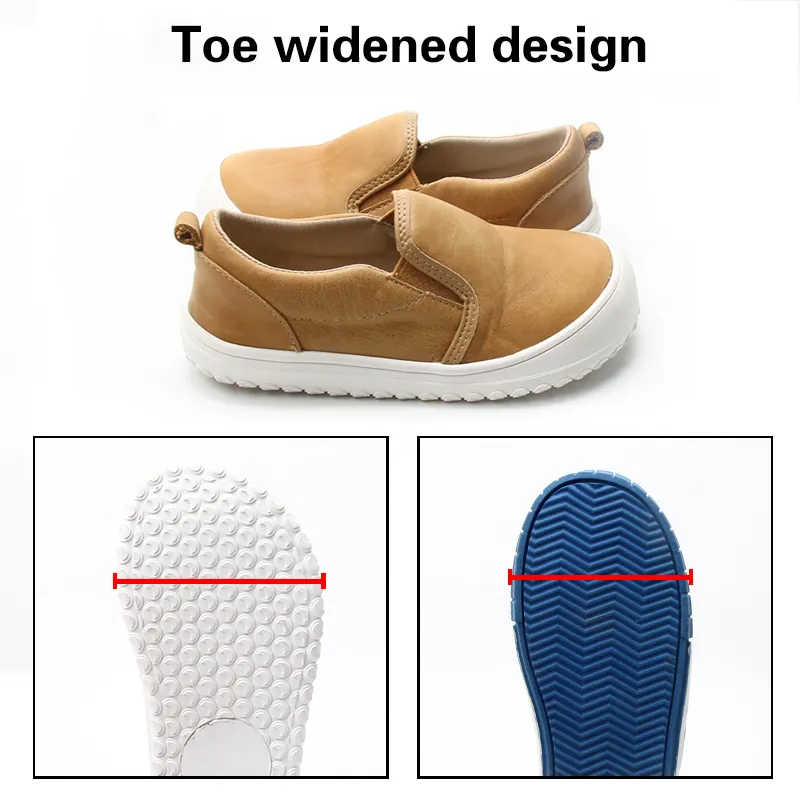 Babyhappy brevet nouvelles idées de produits en cuir ciré pieds nus antidérapant chaussures à bout large enfants enfants ergonomiques décontracté sip-on chaussures