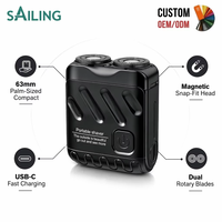 Rasoir électrique de voyage SR9-1003-4 pour hommes, rechargeable USB-C, en acier inoxydable, double rotatif, sans fil, compact et portable pour la barbe