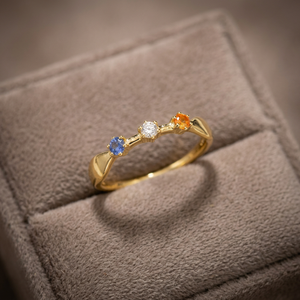 Anillo de Mujer Bella Jewelry, Plata S925, Chapado en Oro de 14K, Clásico, con Zafiro Azul Gris Natural y Circonita Cúbica Naranja, Engaste de Garras - Product Image 3