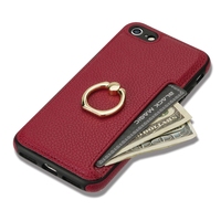Étui portefeuille en cuir grainé avec support anneau et porte-cartes pour iPhone 7/8/SE2/SE3/8 Plus/X/XR/Xsmax, pour iPhone 11/12/13/14/15