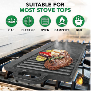 Plaque de cuisson réversible 2-en-1 en fonte avec poignées, antiadhésive, pour cuisinières à gaz, à <span class=keywords><strong>induction</strong></span>, fours et feux ouverts, durable - Product Image 6