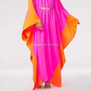 Robe longue kaftan personnalisée pour femme, en tissu uni imprimé numériquement, avec décolleté plongeant et fente centrale à l'avant - Product Image 6