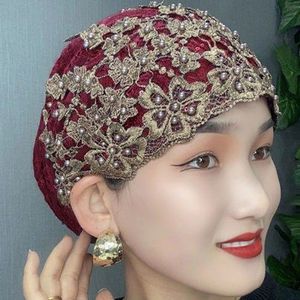 Nouveau Design <span class=keywords><strong>2022</strong></span> Chapeau Femme Tendance en Velours Doré, Bonnet Décontracté à Fleurs et Visière, Populaire Voile Musulman - Product Image 3