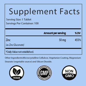 Oem odm תווית פרטית טבליות אבץ (50 מ "ג) תוספת לצמיחה & תמיכה חיסונית, תומך פונקציות אנזים, טבעוני, ללא גלוטן - Product Image 2