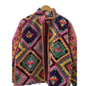 Rajasthani Textile Embroidered Velvet Bomber <b>Jacket</b> | Handmade Reversible Cotton <b>Winter</b> <b>Jacket</b> | Eco-Friendly Windproof Gift for - Product Image 2