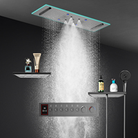 Pommeau de Douche Intelligent LED 6 Fonctions 900*300mm, Effet Pluie et Cascade, Gris Anthracite, Ensemble de Douche Thermostatique pour Salle de Bain