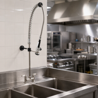 Robinet de cuisine commercial à montage sur plan, en laiton sans plomb, style pont, avec douchette extractible pour pré-évier