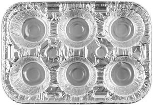 Bandeja de aluminio personalizada de grado alimenticio con 6 cavidades para muffins <span class=keywords><strong>jumbo</strong></span>, tapa de aluminio, proceso blíster, 540ml, apta para <span class=keywords><strong>microondas</strong></span>, a granel - Product Image 5