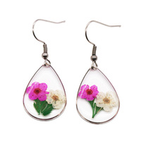 2023 Desain Baru Anting Bunga Nyata Cantik Anting Resin Akrilik Tetes Air Berbagai Anting Resin Bunga Kering