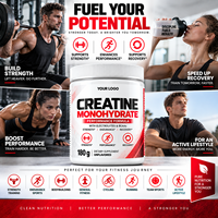 Créatine monohydrate en poudre à marque privée avec électrolytes et BCAA, sans saveur, 180g, soutien à la force et aux performances, sans OGM