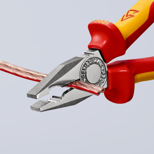KNIPEX 03 06 180 T BK Insulated Combination <b>Pliers</b> with handles with multi-component grips, VDE-tested; with safety ring - Product Image 3