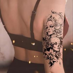 Tatuajes Temporales Unisex al por Mayor Transfronterizos, Ecológicos, de Papel, Resistentes al Agua y al Sudor, Pequeños, de Brazo Completo, <span class=keywords><strong>con</strong></span> Diseños Coloridos de <span class=keywords><strong>Flores</strong></span> y Calaveras - Product Image 2