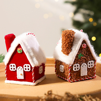 Ornement de Noël en tissu Maison de pain d'épices, pendentif suspendu en fausse fourrure avec toit et bonbons, mini-maison pour sapin de Noël, décoration de fêtes