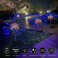 Juego de 2 Luces Solares LED de Fibra Óptica Tipo Fuegos Artificiales, Lámpara de Estaca Diente de León para Camino, Iluminación Exterior para Jardín, Decoración de Jardín, Lámpara para Césped