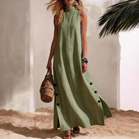 Nouvelle Arrivée 2026 QIQI Robe Décontractée Femme Style Vacances Bord de Mer Européen et Américain Couleur Unie Coton Lin Anti-Plis Col Rond