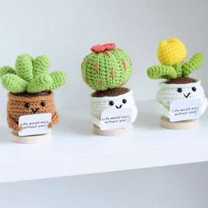 Mini <span class=keywords><strong>cactus</strong></span>, succulente et tulipe en crochet faits main, créatifs et populaires, avec carte d'encouragement pour un cadeau d'anniversaire, décoration <span class=keywords><strong>de</strong></span> chambre - Product Image 2