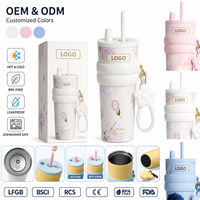 Vaso Térmico de Acero Inoxidable de Doble Pared de 710 ml con Logotipo Personalizado, Aislamiento al Vacío Clásico, para Estudiantes, Adolescentes, Viajes, con Cuerda y Pajitas Nuevas