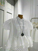 Ensemble haut blanc style poupée à boutons recouverts et jupe plissée, style Vietnamien, décontracté chic, col Peter Pan, mini-short à pois, respirant