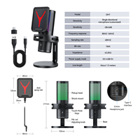 Microphone à condensateur USB filaire RGB portable à réduction de bruit cardioïde haute fidélité pour jeux, ordinateur, smartphone et streaming