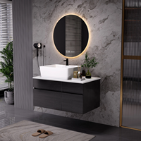 Meuble de salle de bain suspendu en bois massif de luxe, directement de l'usine, antirouille, couleurs fraîches, meubles de salle de bain avec miroir intelligent