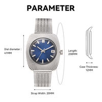 Montre mécanique pour homme de haute qualité, best-seller, boîtier carré de 36 mm, logo personnalisé, MIYOTA, acier inoxydable, verre acrylique, cadran lumineux
