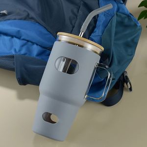 XH GT8011 Gobelet en verre 32oz avec manchon en silicone antichoc, poignée ergonomique et couvercle à paille - Product Image 3