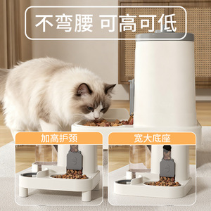 เครื่องให้อาหารสัตว์เลี้ยงอัตโนมัติพร้อมชามน้ำ เครื่องจ่ายอาหารสุนัขและแมวแบบสองฟังก์ชั่น ดีไซน์เพิ่มความสูง ZDWS 012 - Product Image 5