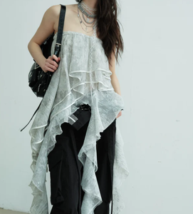 Y2K Retro Rock ispirato alle donne senza spalline vita naturale Mini abito elegante motivo floreale gotico scuro - Product Image 2