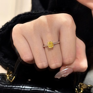 Lucky Yellow Diamond Ring <b>Necklace</b> Pillow Cut S925 Pure <b>Silver</b> with High Carbon Diamond Rich Heirloom Diamond Collarbone <b>Set</b> - Product Image 1