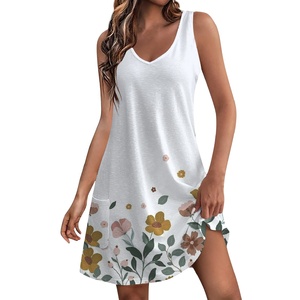 Vestidos informales Midi sin mangas para mujer de alta moda Patrón floral personalizado Sólido Digital Venta al por mayor Vestido sin mangas con diseño ahumado-169 - Product Image 1