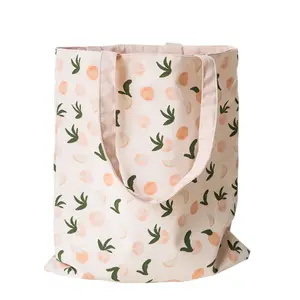 Fabrika doğrudan iki yan kullanım çiçek dijital baskı Tote çanta dikey tasarım haftasonu alışveriş çantası