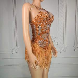 Combinaison courte orange artisanale Ocstrade <span class=keywords><strong>pour</strong></span> <span class=keywords><strong>femme</strong></span>, élégante <span class=keywords><strong>pour</strong></span> les fêtes, sans manches, avec franges en diamant, dos nu, imprimé, combinaison de soirée <span class=keywords><strong>pour</strong></span> <span class=keywords><strong>femme</strong></span> - Product Image 2
