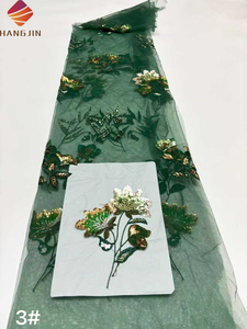 Elegante Tessuto in Pizzo con Ricamo Floreale 3D e Paillettes, Tulle Francese a Rete con Perline per Abiti da Sposa - Product Image 4