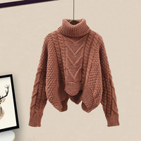 Mode surdimensionné femmes automne ensemble nouveau tempérament Senior tricoté pull maille demi jupe deux pièces ensemble