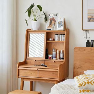 Cherry Wood Dressing <b>Table</b> With <b>Mirror</b> Storage Bedroom <b>Vanity</b> Makeup Desk - Product Image 1