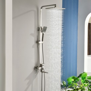 Ensemble de robinetterie de <span class=keywords><strong>douche</strong></span> murale contemporaine 3 fonctions en acier inoxydable nickel brossé avec <span class=keywords><strong>mitigeur</strong></span> eau chaude/froide pour salle de bain - Product Image 1