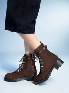 Botines de <span class=keywords><strong>plataforma</strong></span> marrones mate para mujer con ojales metálicos, cordones, cremallera lateral y correa con hebilla - Product Image 5