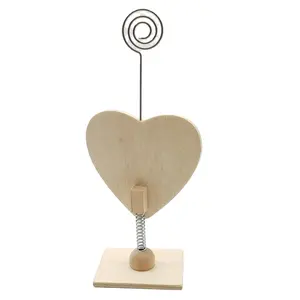 Wholesale price craft wood clip heart name card holder dining table base wood heart stick