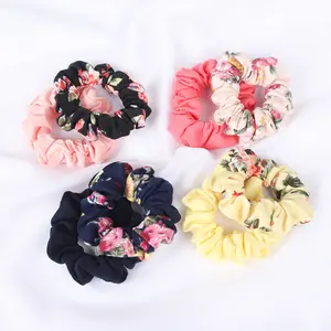 Knitting Fabric Floral Cotton Solid Ponytail Holder Hair Ties Scrunchies Elastic Hair Bands