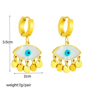 European American Fashion Blue Eye Drop Earrings Gold Tassel Geometric Party Jewelry Stainless Steel Ear Hoops - Product Image 4