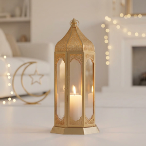 Manufacturers Popular Moroccan Metal <b>Candle</b> Lanterns with Golden Brown Glass for Ramadan Decoration - Product Image 2